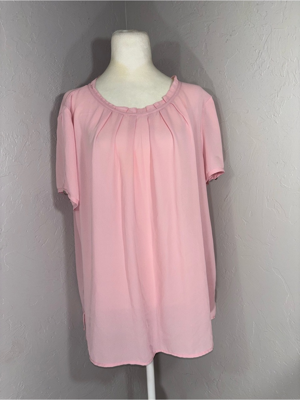 Light Pink Pleated Short-Sleeve Blouse
